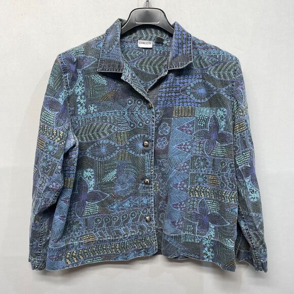 Chico's Women Linen Blend Blazer Jacket Size 3 Floral Boho Sun Fade M266 -13 - Picture 1 of 14